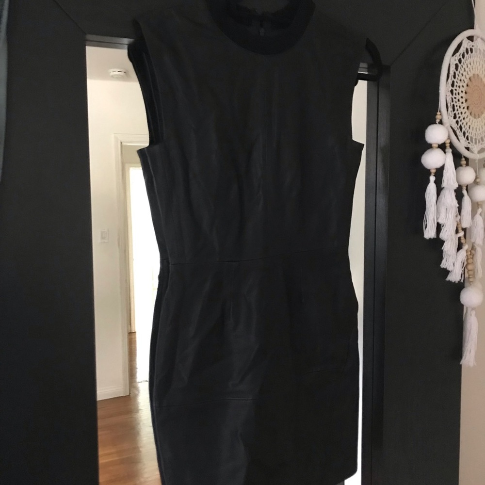 Trina Turk black sleeveless leather shift dress